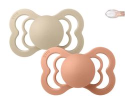 2 chupetas de silicone BIBS Supreme baunilha/pêssego