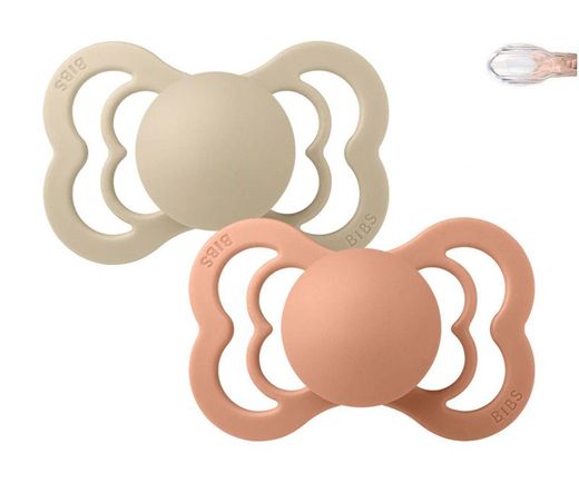 2 chupetas de silicone BIBS Supreme baunilha/pêssego