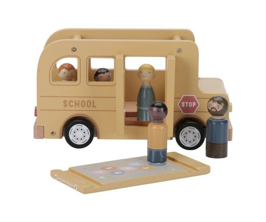 Kleiner holländischer Schulbus und Stapelfiguren