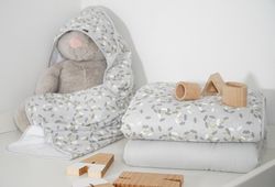 Printed bath cape with organic cotton terry cloth reverse - Sonpetit