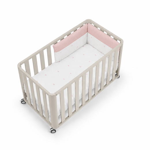 Berço DOCO Sleeping 120x60 - Bege com colchão, edredom e protetor de berço.