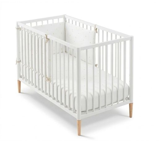 Cuna 120x60 TESORI Blanco con colchón, colcha y protector