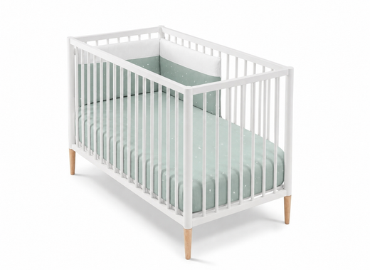 Cuna 120x60 TESORI Blanco con colchón, colcha y protector