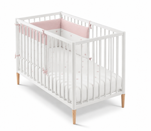 Cuna 120x60 TESORI Blanco con colchón, colcha y protector