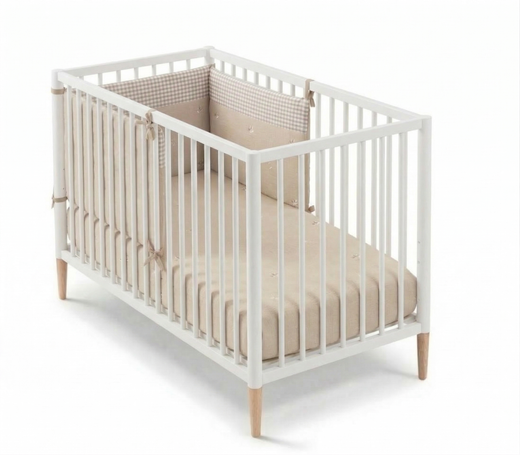 Cuna 120x60 TESORI Blanco con colchón, colcha y protector