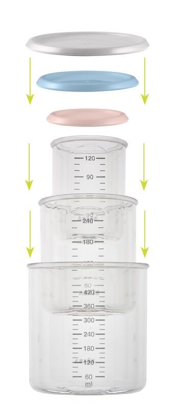 Estuche 3 Tarritos (120 ml/ 240 ml/420 ml) Rosa Palo/ Azul Eléctrico/ Gris