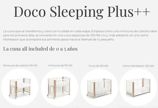 Berço/Cama Mini DOCO Sleeping PLUS++ Branco/Natural (Estrutura com colchão 90x50 incluído)