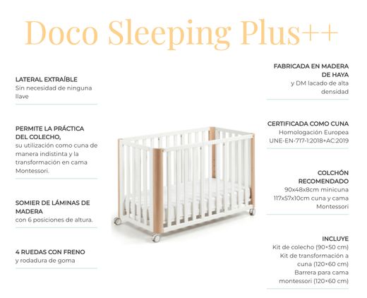 Berço/Cama Mini DOCO Sleeping PLUS++ Branco/Natural (Estrutura com colchão 90x50 incluído)