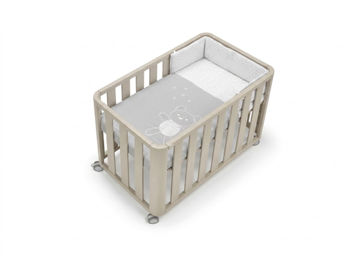 Minicuna 90x50 DOCO Sleeping - Beige con colchón, nórdico, protector y bajera