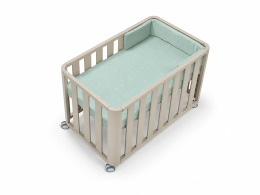 Minicuna 90x50 DOCO Sleeping - Beige con colchón, nórdico, protector y bajera