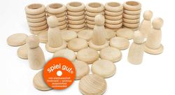 Nins, anelli e monete in legno naturale