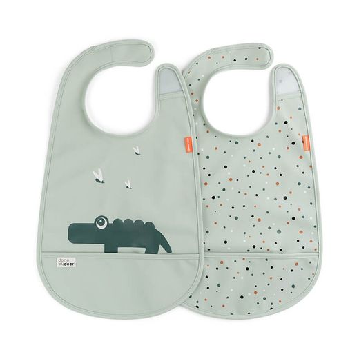 Pack de 2 bavoirs avec velcro et poches Done By Deer