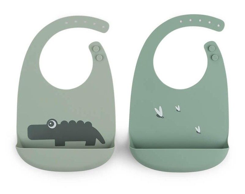 Pack 2 baberos silicona con bolsillo Done By Deer Croco Verde