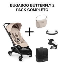 Pack completo Bugaboo Butterfly 2 con barra delantera, capa lluvia, organizador y bolsa de transporte