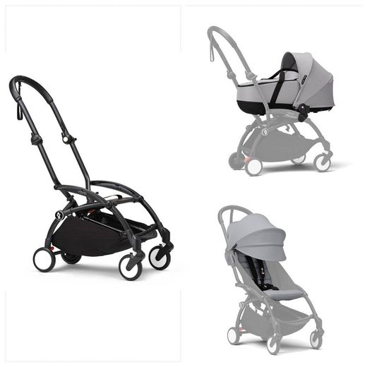 Carrinho de bebê Stokke YOYO3 com moisés e assento (chassi preto)