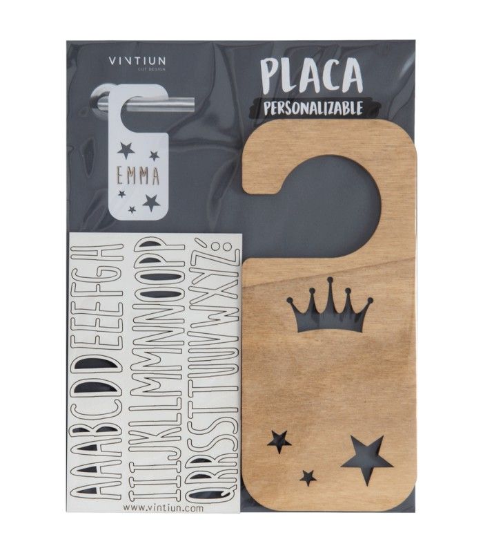 Placa pomo puerta con kit de letras modelo Corona & Estrellas