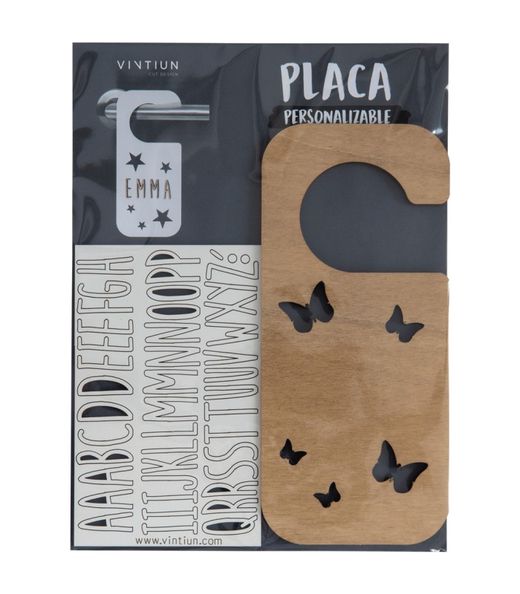 Placa de maçaneta com kit de letras, modelo Borboleta